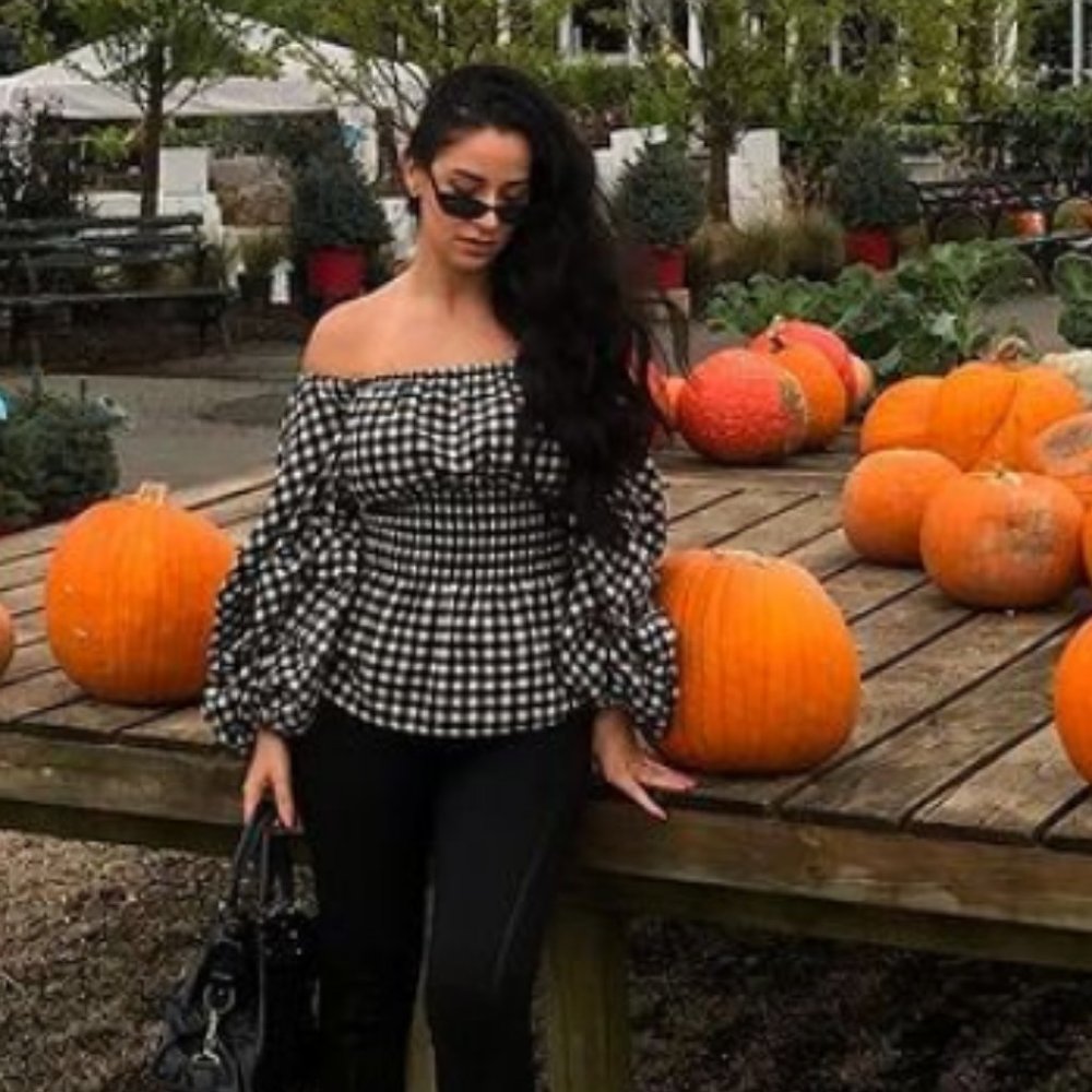 Black and White Gingham Puff Sleeve Blouse